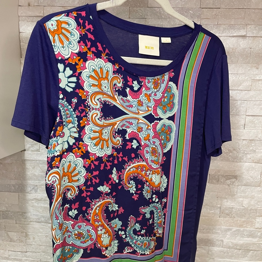 Anthropologie Maeve Purple Paisley Overlay Short Sleeve Size Small EUC